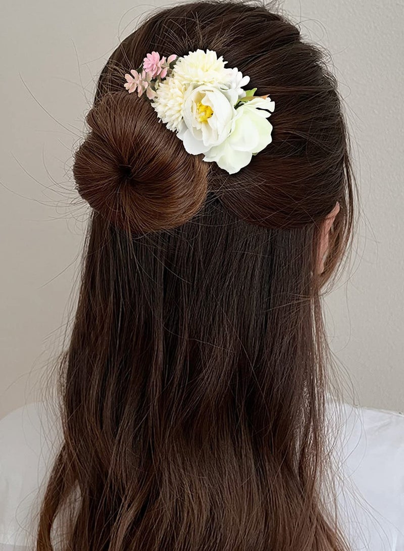 Flower Metal Hair Side Combs Slide Clips With Teeth Floral Bows Hairpins Grips Barrettes Clamps Headpieces for Women Wedding Decorative Holiday Party Bun Chignon Twist Accessories 4 Pack - Image 4