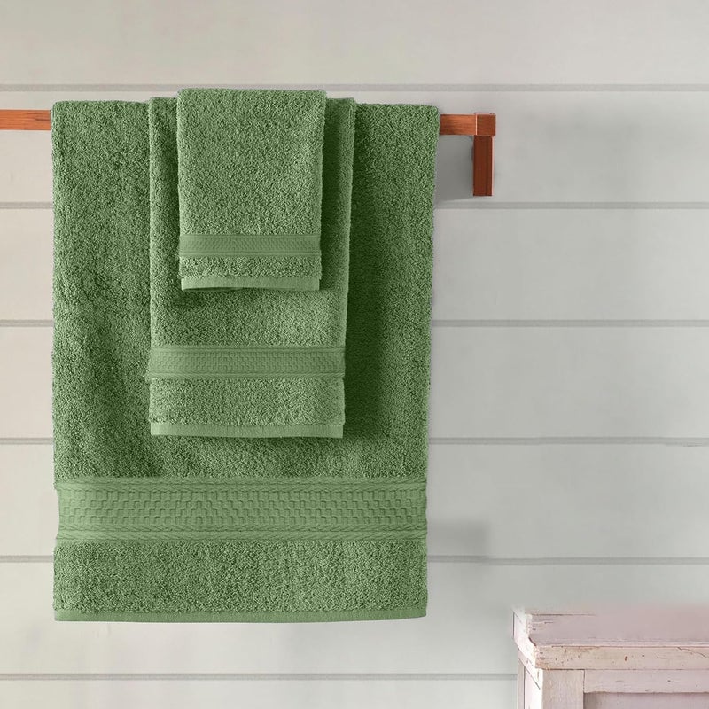DAN RIVER 100% Ring Spun Cotton 3-Piece Towel Set, Sage-Green, Bath Towel, Hand Towel and Washcloths, 550 GSM - Soft, Absorbent Quick Dry Cotton Towels for Bathroom, Spa, and Gym - Image 5