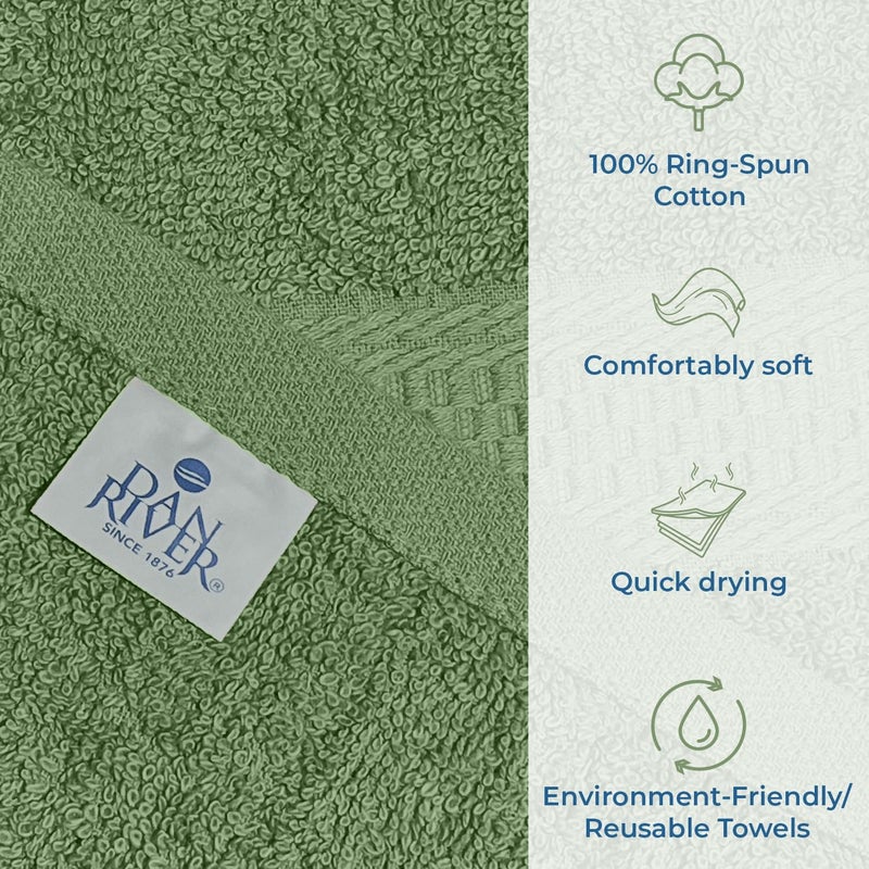 DAN RIVER 100% Ring Spun Cotton 3-Piece Towel Set, Sage-Green, Bath Towel, Hand Towel and Washcloths, 550 GSM - Soft, Absorbent Quick Dry Cotton Towels for Bathroom, Spa, and Gym - Image 3