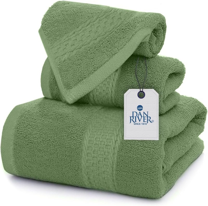 DAN RIVER 100% Ring Spun Cotton 3-Piece Towel Set, Sage-Green, Bath Towel, Hand Towel and Washcloths, 550 GSM - Soft, Absorbent Quick Dry Cotton Towels for Bathroom, Spa, and Gym - Image 1