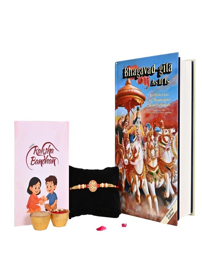 Poorak Religious Assorted Rakhi Gift – 1 Rakhi, Geeta, Roli Chawal & Greeting Card - Image 1