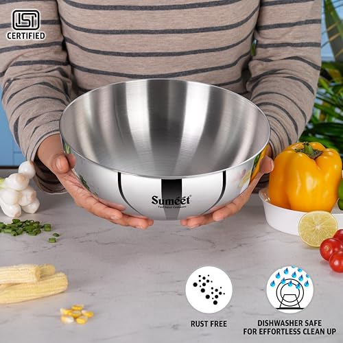 Sumeet ISI Certified Cook Smart TriPly Steel-Aluminium-Steel 3 Layer Round Bottom Tasra - 22cm, 2.350Ltr, Silver - Image 5