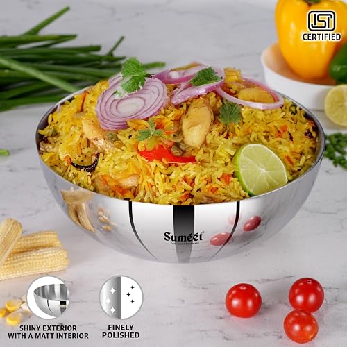 Sumeet ISI Certified Cook Smart TriPly Steel-Aluminium-Steel 3 Layer Round Bottom Tasra - 22cm, 2.350Ltr, Silver - Image 3