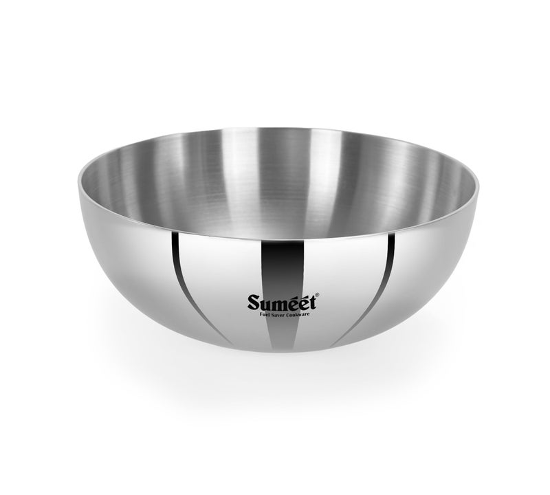 Sumeet ISI Certified Cook Smart TriPly Steel-Aluminium-Steel 3 Layer Round Bottom Tasra - 22cm, 2.350Ltr, Silver - Image 1