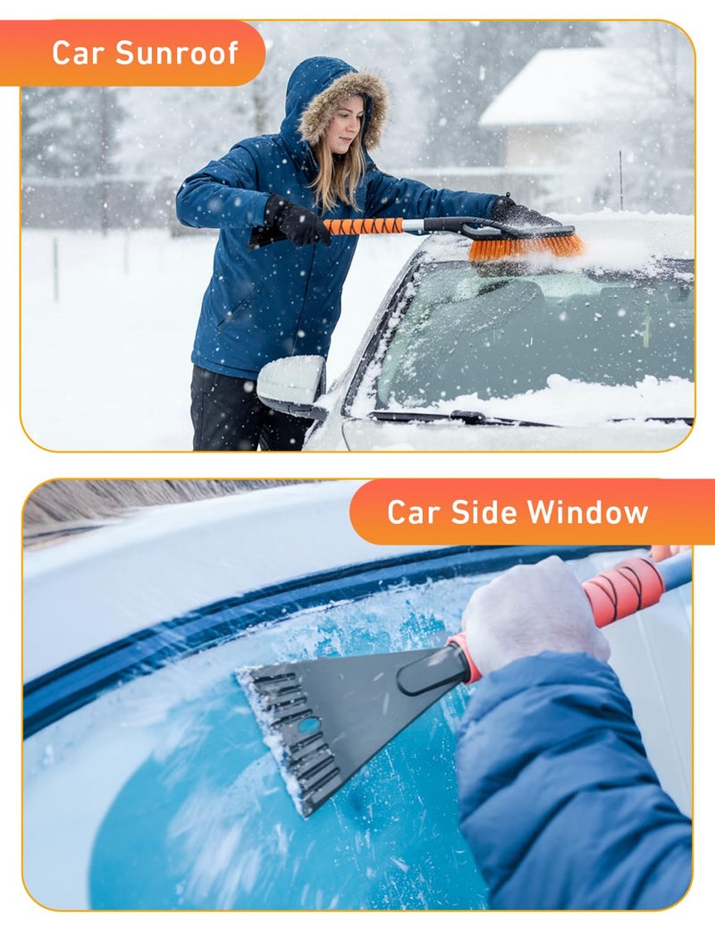 EcoNour 27" Aluminum Ice Scrapers for Car Windshield | Car Snow Scraper Window and Snow Brush with Ergonomic Foam Grip Winter Accessories (Orange) - Image 2