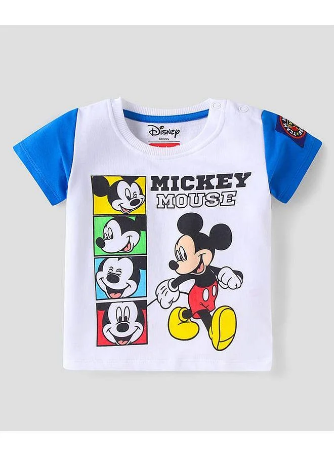 Babyhug Disney Babyhug Disney Single Jersey Knit Half Sleeves T-Shirt & Shorts Set With Mickey Mouse Graphics - White & Blue