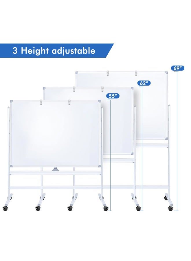 maxtek Large Mobile Whiteboard, 48 x 36 inches Magnetic Double Sided 360° Rolling Dry Erase Board Easel with Stand on Wheels Height Adjustable White Board with Accessories for Home Office & Classroom - Image 3
