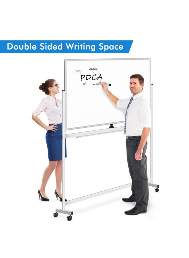 maxtek Large Mobile Whiteboard, 48 x 36 inches Magnetic Double Sided 360° Rolling Dry Erase Board Easel with Stand on Wheels Height Adjustable White Board with Accessories for Home Office & Classroom - Image 2