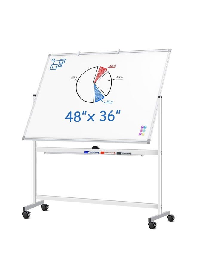 maxtek Large Mobile Whiteboard, 48 x 36 inches Magnetic Double Sided 360° Rolling Dry Erase Board Easel with Stand on Wheels Height Adjustable White Board with Accessories for Home Office & Classroom - Image 1