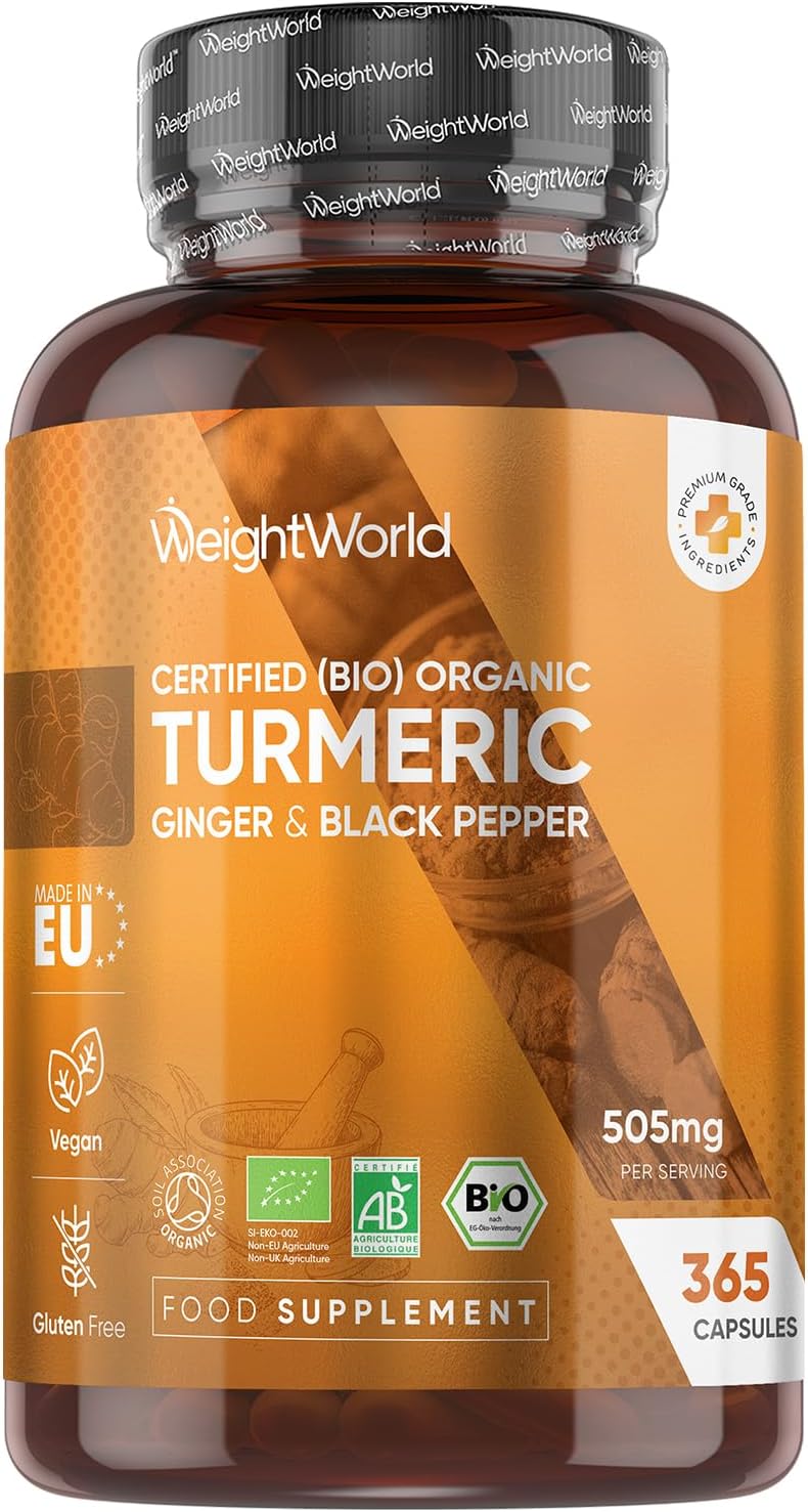 WeightWorld Turmeric and Black Pepper Capsules 365 Capsules with Organic Black Pepper Turmeric Supplement for Both Men Women Easy to Swallow Vegan GlutenFree Made in EU - Image 1