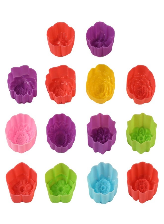 WHTCHSU 14Pcs Mini Size Silicone Molds, 2 x 0.8 inch Cupcake Multi Flower Shapes Baking Cups Non-Stick Donut Wrapper Mold Muffin Liners - Image 3