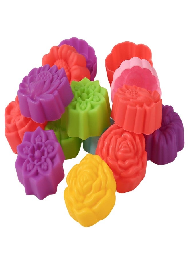 WHTCHSU 14Pcs Mini Size Silicone Molds, 2 x 0.8 inch Cupcake Multi Flower Shapes Baking Cups Non-Stick Donut Wrapper Mold Muffin Liners - Image 4