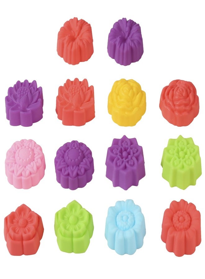 WHTCHSU 14Pcs Mini Size Silicone Molds, 2 x 0.8 inch Cupcake Multi Flower Shapes Baking Cups Non-Stick Donut Wrapper Mold Muffin Liners - Image 1