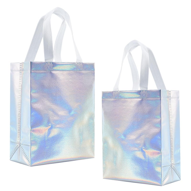 Tendwarm 12 Pcs 8x4x10 Inches Reusable Iridescent Gift Bag Favor Bags for Party Wedding Christmas Medium Size - Image 1