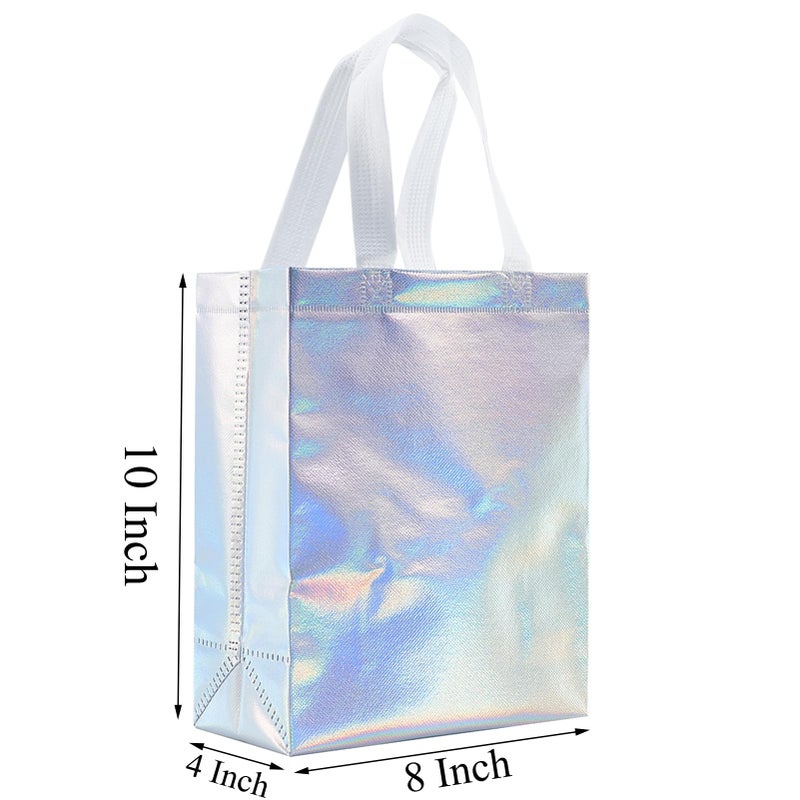 Tendwarm 12 Pcs 8x4x10 Inches Reusable Iridescent Gift Bag Favor Bags for Party Wedding Christmas Medium Size - Image 2