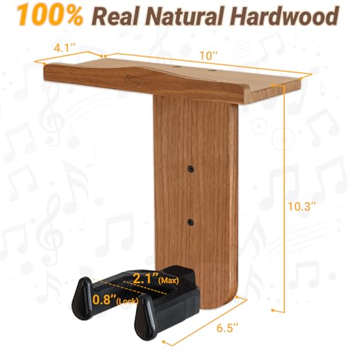 Onmiwod Guitar Wall Mount, Auto Lock Guitar Hanger, Wood Guitar Wall Hangers Shelf with Pick Holder, Guitar Holder Wall Mount for Acoustic, Electric Guitar, Ukulele, Bass, Mandolin Gift - Image 5