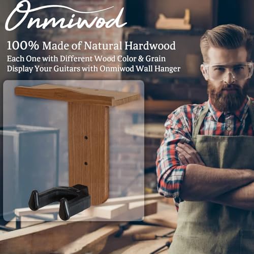 Onmiwod Guitar Wall Mount, Auto Lock Guitar Hanger, Wood Guitar Wall Hangers Shelf with Pick Holder, Guitar Holder Wall Mount for Acoustic, Electric Guitar, Ukulele, Bass, Mandolin Gift - Image 4