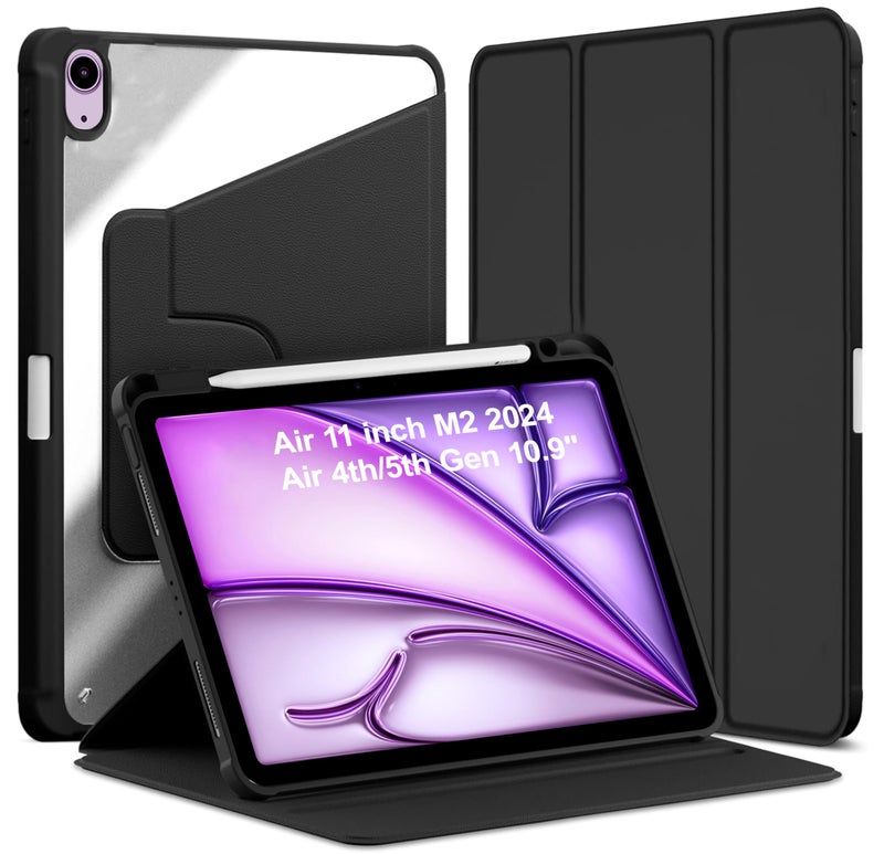 TGK Trifold Rotating Flip Case Cover for iPad Air 11 Inch M4/M3/M2 2026/2025/2024 & Air 5th Gen 2022/iPad Air 4th Gen 2020 10.9 Inch with Built-in Pencil Holder Black - Image 1