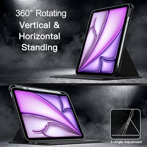 TGK Trifold Rotating Flip Case Cover for iPad Air 11 Inch M4/M3/M2 2026/2025/2024 & Air 5th Gen 2022/iPad Air 4th Gen 2020 10.9 Inch with Built-in Pencil Holder Black - Image 4