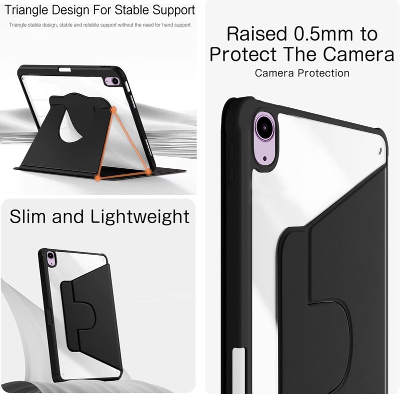 TGK Trifold Rotating Flip Case Cover for iPad Air 11 Inch M4/M3/M2 2026/2025/2024 & Air 5th Gen 2022/iPad Air 4th Gen 2020 10.9 Inch with Built-in Pencil Holder Black - Image 5