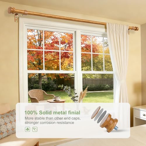 TKZTKZ Sturdy Durable Curtain Rod:Faux Wood Curtain Rods for Windows 18-45",Adjustable Heavy Duty Curtains Rod for Bedroom/Kitchen/Apartment/Door,Small Decorative Farmhouse Boho Drapery Rods,All-Metal - Image 2
