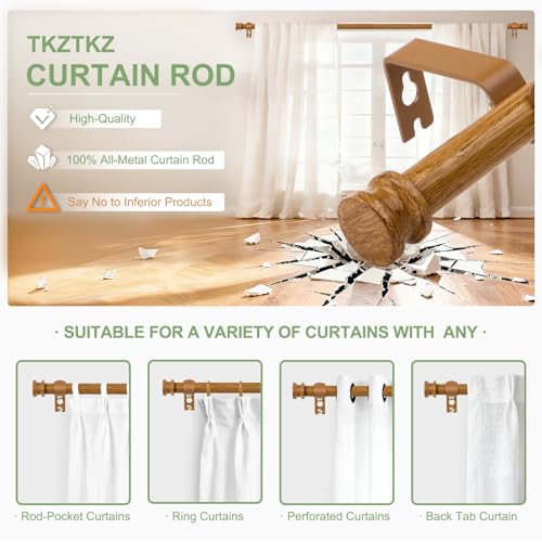 TKZTKZ Sturdy Durable Curtain Rod:Faux Wood Curtain Rods for Windows 18-45",Adjustable Heavy Duty Curtains Rod for Bedroom/Kitchen/Apartment/Door,Small Decorative Farmhouse Boho Drapery Rods,All-Metal - Image 3