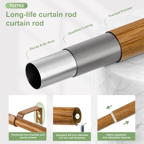 TKZTKZ Sturdy Durable Curtain Rod:Faux Wood Curtain Rods for Windows 18-45",Adjustable Heavy Duty Curtains Rod for Bedroom/Kitchen/Apartment/Door,Small Decorative Farmhouse Boho Drapery Rods,All-Metal - Image 4