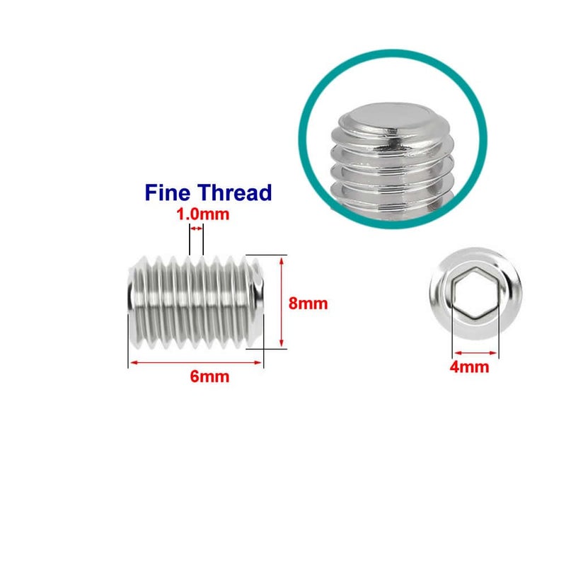 junter Store 30pcs M8-1.0 x 6mm Fine Thread Metric A2 Stainless Steel Flat Point Grub Hex Socket Set Screws Metric DIN913 - Image 2