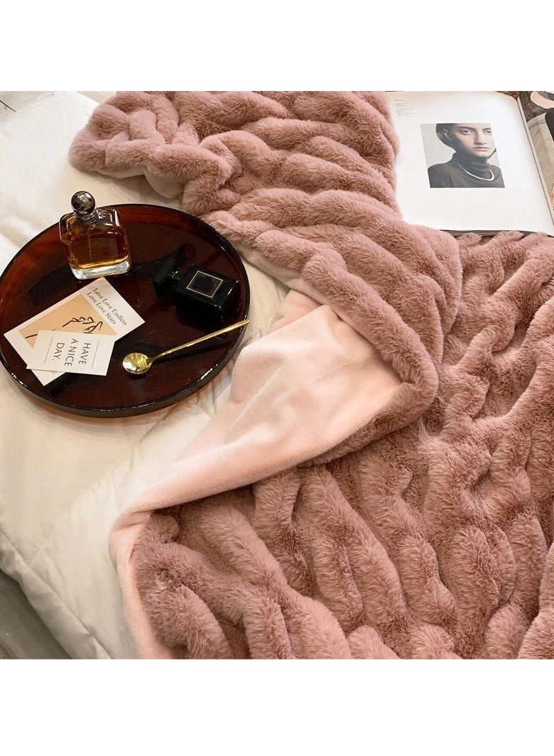 فو بطانية من الفرو سميكة الدافئة شعر الأرنب رمادي أفخم لينة منقوشة رمي 200*230 سنتيمتر ل سرير مزدوج الشتاء غطاء أريكة - Image 2
