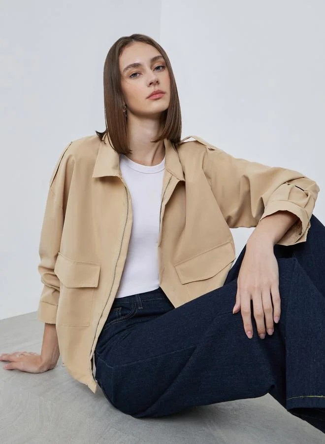 Styli Styli Beige Boxy Fit Utility Jacket with Flap Pocket