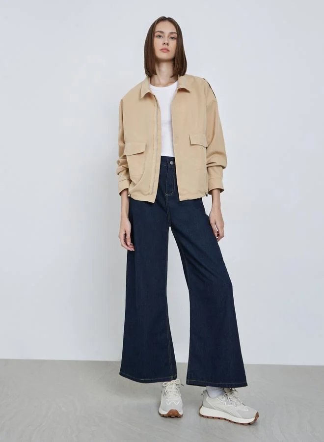 Styli Styli Beige Boxy Fit Utility Jacket with Flap Pocket