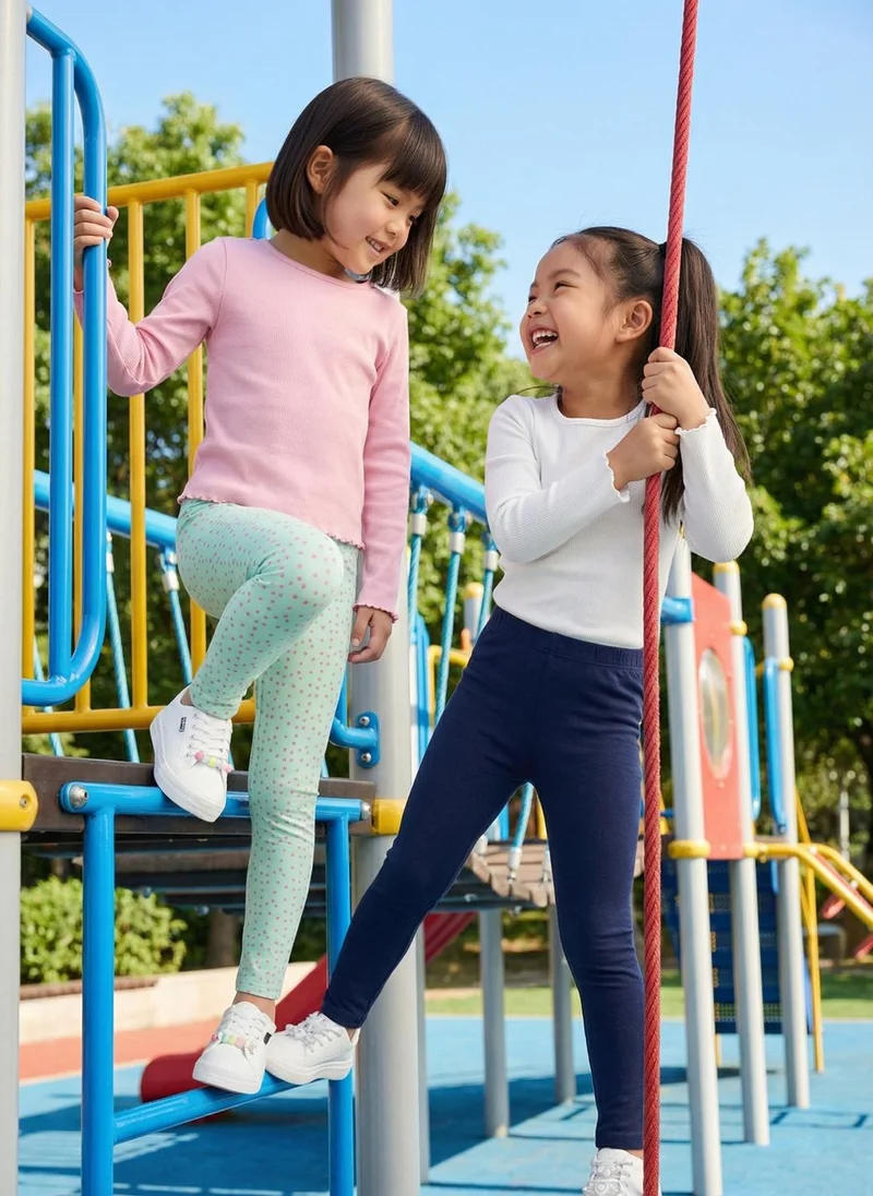 نوتيناتي Nautinati Girls' 100% Cotton Pack of 2 Solid & Polka Print Regular Fit Leggings