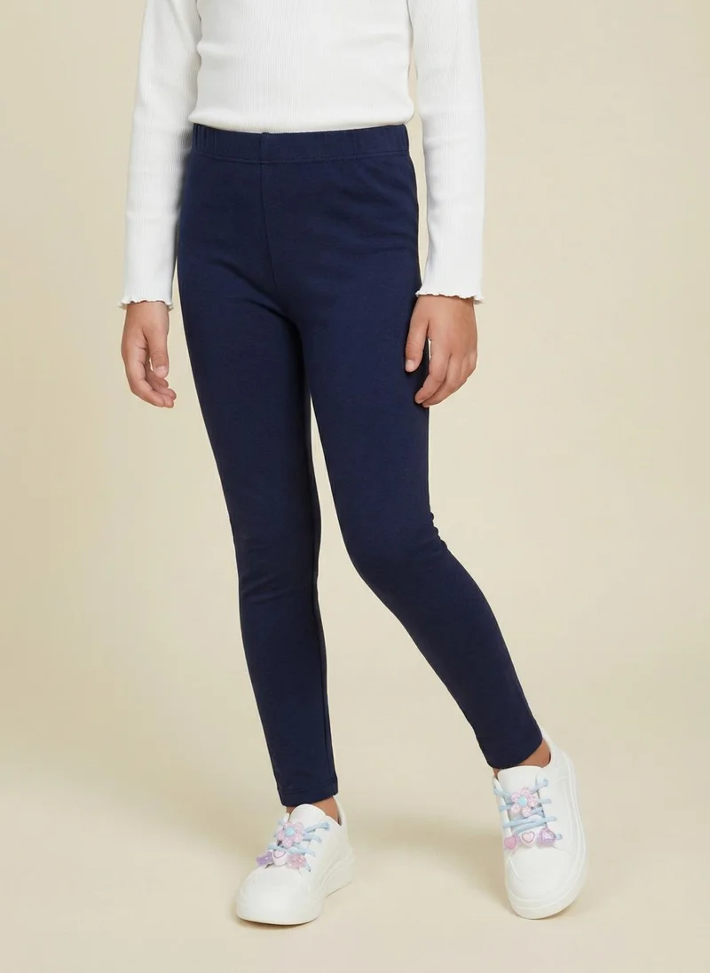 نوتيناتي Nautinati Girls' 100% Cotton Pack of 2 Solid & Polka Print Regular Fit Leggings