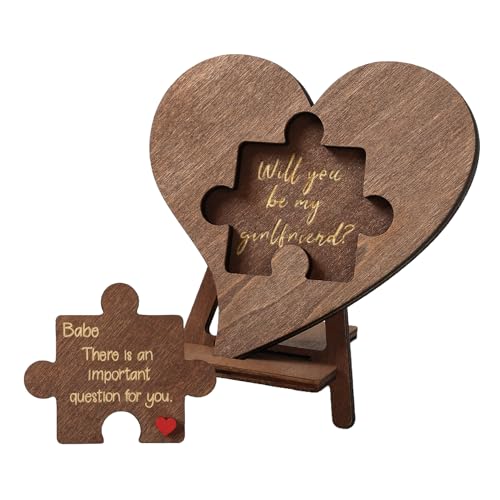 Dvehdbay Will You Be My Girlfriend Quieres Ser Mi Novia Be My Girlfriend Proposal Card Ideas Engraved Wood Heart Puzzle Piece Sign Romantic Gift for Valentines Day English - Image 1