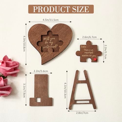 Dvehdbay Will You Be My Girlfriend Quieres Ser Mi Novia Be My Girlfriend Proposal Card Ideas Engraved Wood Heart Puzzle Piece Sign Romantic Gift for Valentines Day English - Image 3