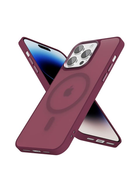 Matte Magnetic case for iPhone 15 Pro Max , High Grade Drop Protection with Shockproof Strip, Translucent Matte Back Phone Case (Deep Red)