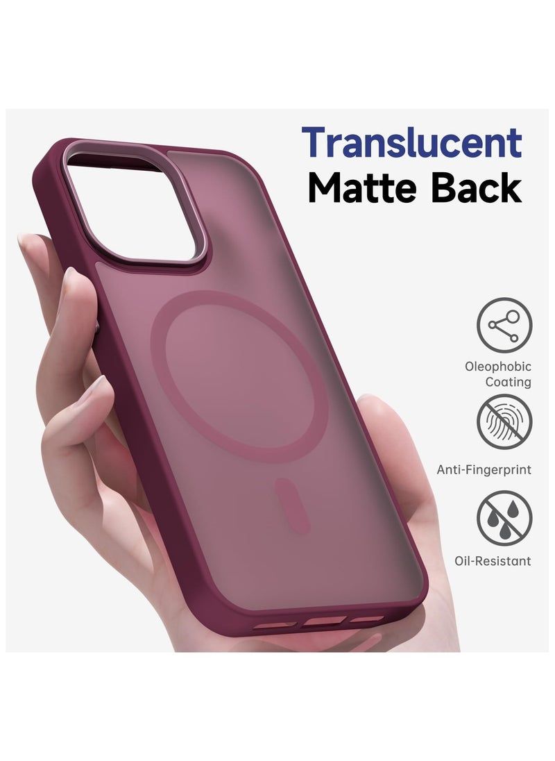 Matte Magnetic case for iPhone 15 Pro Max , High Grade Drop Protection with Shockproof Strip, Translucent Matte Back Phone Case (Deep Red)