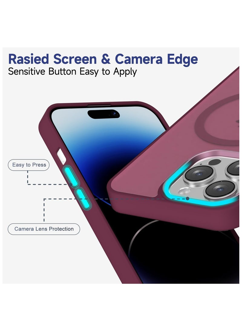 Matte Magnetic case for iPhone 15 Pro Max , High Grade Drop Protection with Shockproof Strip, Translucent Matte Back Phone Case (Deep Red)