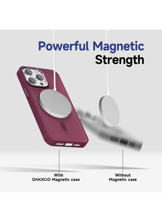 أكاليكس جراب مغناطيسي غير لامع لهاتف iPhone 15 Pro Max، حماية عالية الجودة من السقوط مع شريط مقاوم للصدمات، جراب خلفي شفاف غير لامع للهاتف (أحمر غامق) - Image 2
