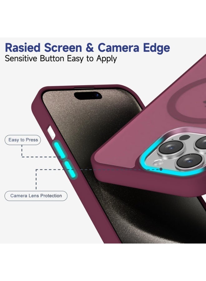 أكاليكس جراب مغناطيسي غير لامع لهاتف iPhone 15 Pro Max، حماية عالية الجودة من السقوط مع شريط مقاوم للصدمات، جراب خلفي شفاف غير لامع للهاتف (أحمر غامق) - Image 4