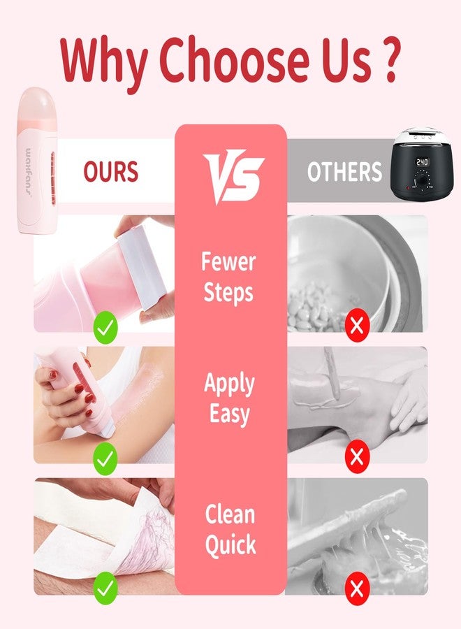 Waxfans Roll on Wax Kit, Waxing Kit for Women and Men, Wax Roller Waxing Kit for All Skin Types, Roll on Waxing Kit for Hair Removal, Wax Cartridges & 50 Pcs Wax Strips (Rose) - Image 3
