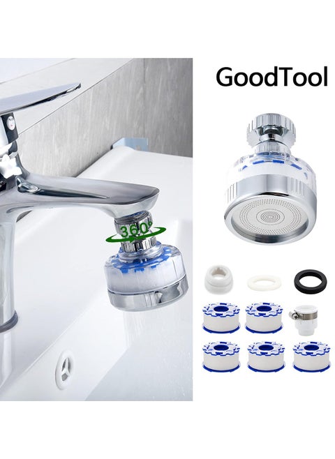 360 Degree Rotating Filter Faucet Faucet Purifier Removes Heavy Metals And Hard Water Equipped With 1 Multi-Purpose Connector 5 Filter Cartridges Suitable For Home Kitchens And Bathrooms