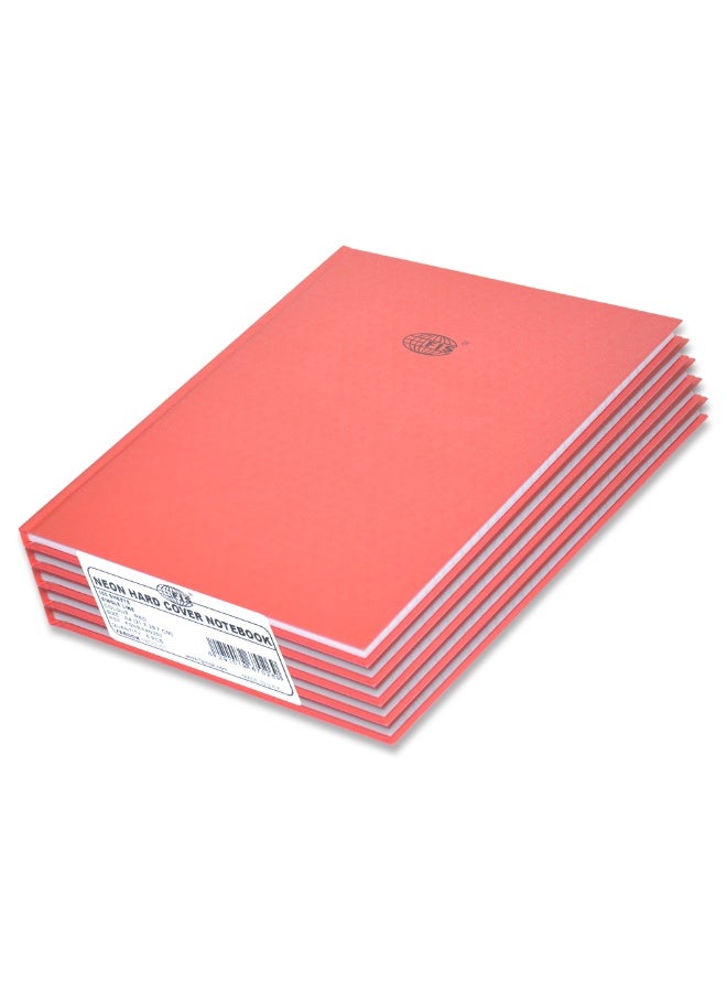 FIS Neon Hard Cover Notebook Single Line A4, 100-Sheets, Red 5-Piece - FSNBA4N250  - Image 1