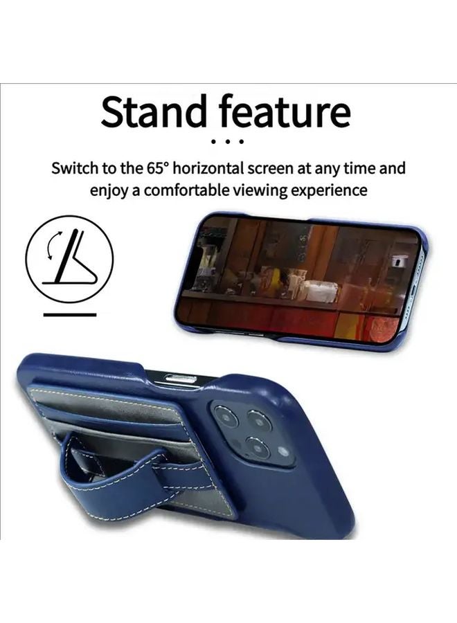 Red PU Leather Phone Holder With Wrist Strap Card Case And Desktop Stand - Image 3