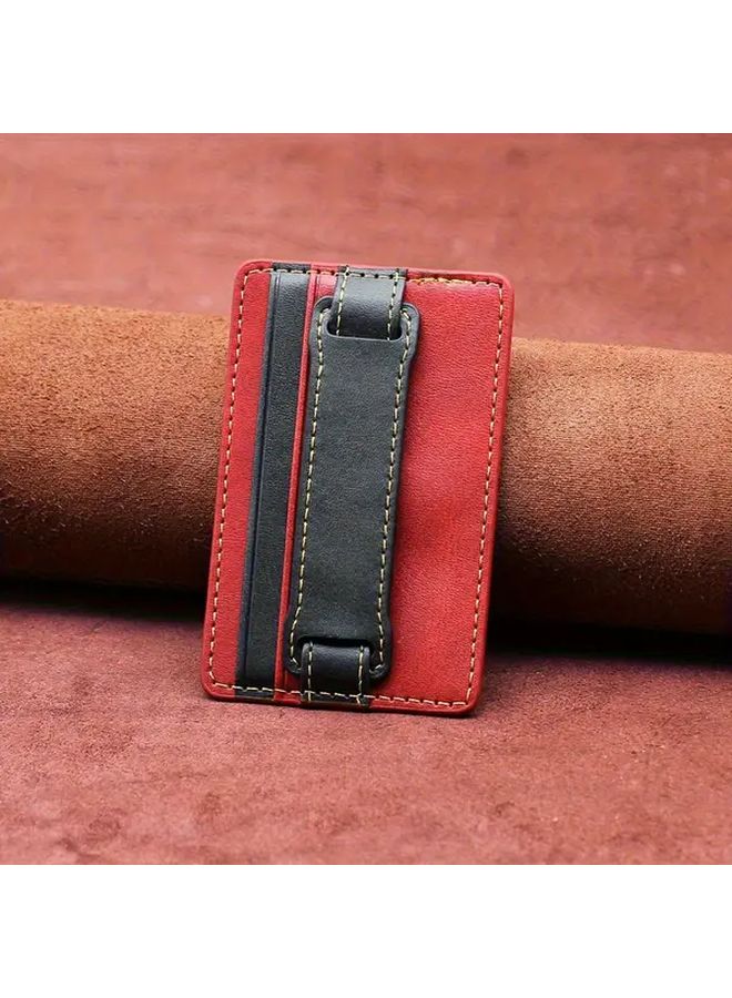 Red PU Leather Phone Holder With Wrist Strap Card Case And Desktop Stand - Image 1