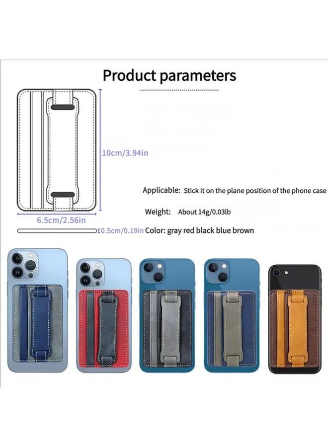 Red PU Leather Phone Holder With Wrist Strap Card Case And Desktop Stand - Image 4