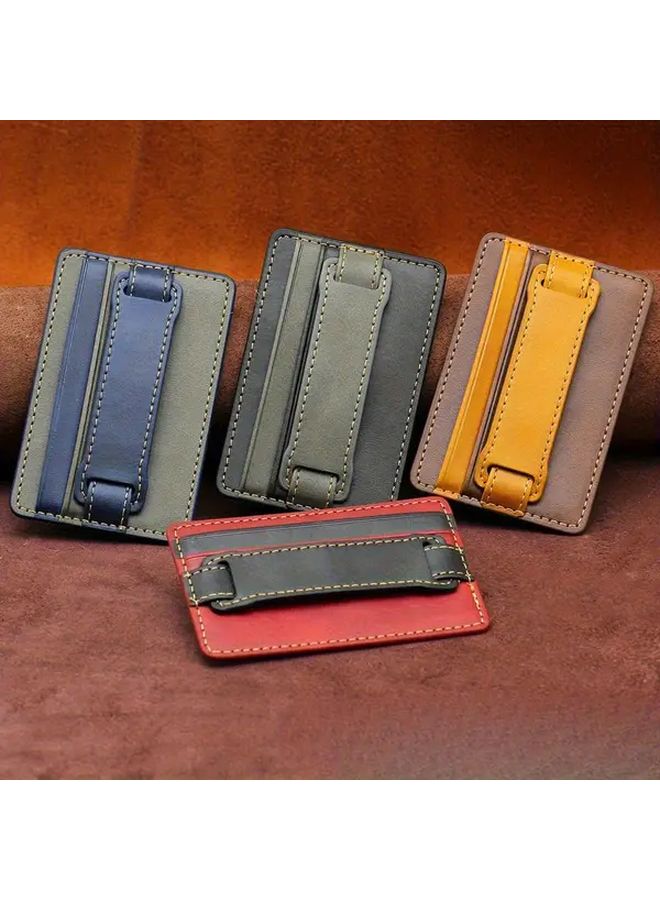 Red PU Leather Phone Holder With Wrist Strap Card Case And Desktop Stand - Image 2