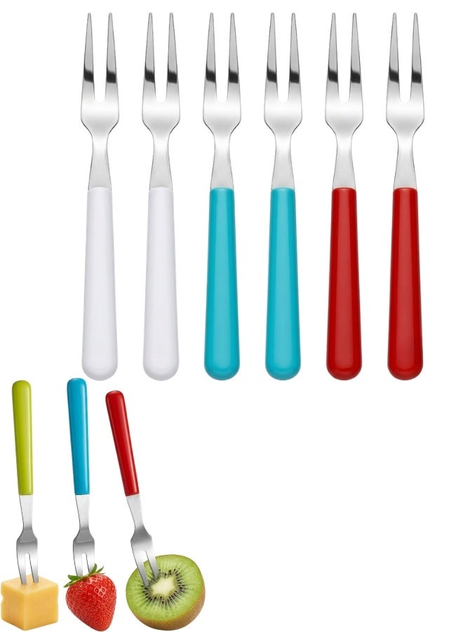 6-Piece Mini Fruit Fork Set, Stainless Steel Dessert Forks with Colorful Plastic Handles, 10.5 cm - Image 1