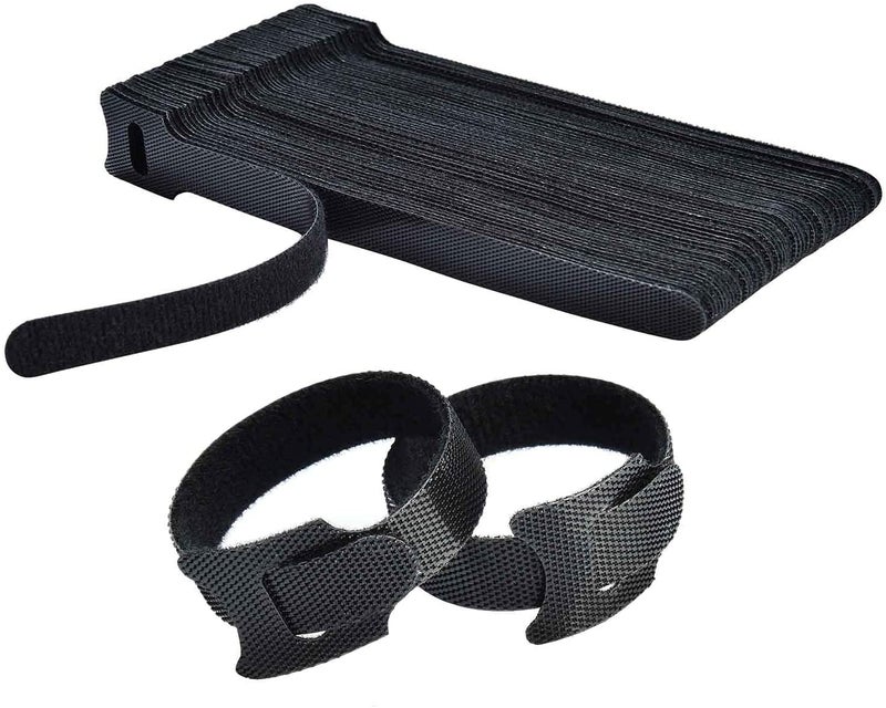 INOVERA 50 Piece Cable Organizer Hook & Loop Tape - Wire/Cord Holder Management Strap - Reusable Hook & Loop Ties for PC, TV, Desk, WFH Accessories - Black - Image 1