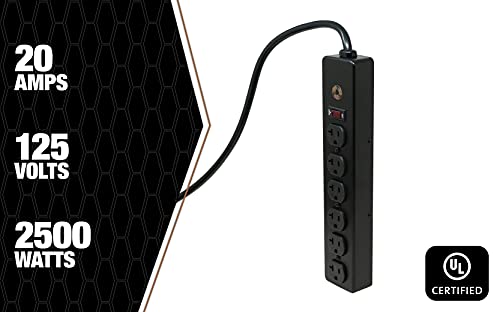 Southwire 5120 20 Amp Rated, 6 Outlet all Metal Power Strip with NEMA 5-20 P&R, 6 Foot 12/3 Cord - Image 3